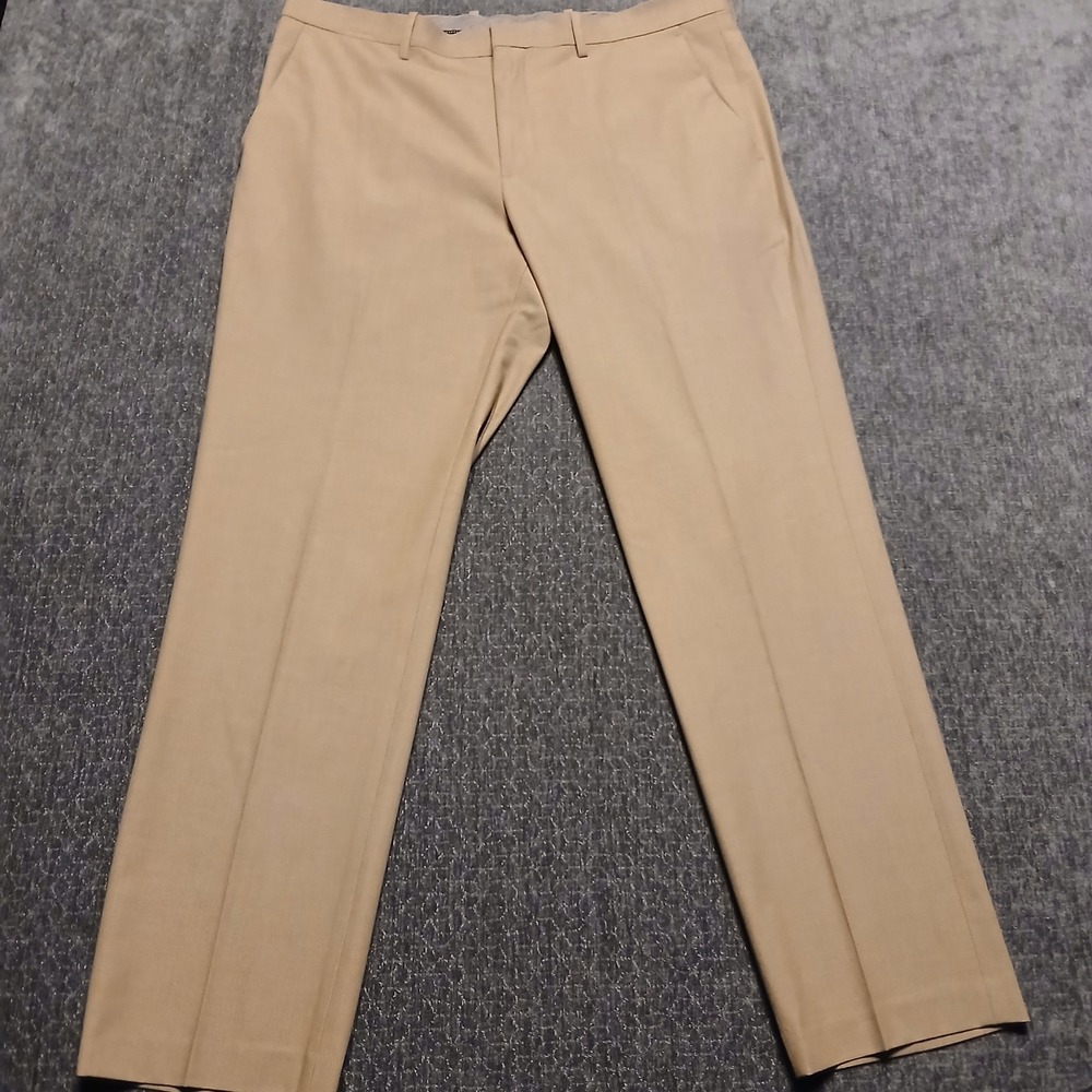 Perry Ellis Mens Slim Fit Dress Pants Tan Khaki Flat Front Trousers 36x30